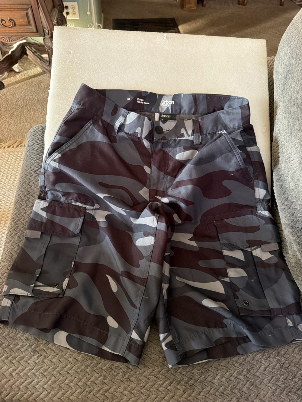 Urban Pipeline Cotton Camo Cargo Shorts Mens 33 BlackGray Camouflage Knee Length
